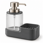 Raqenoil™ PressArc 16 fl oz Countertop Soap Dispenser – Refillable Kitchen Pump Bottle with Integrated Sponge Tray