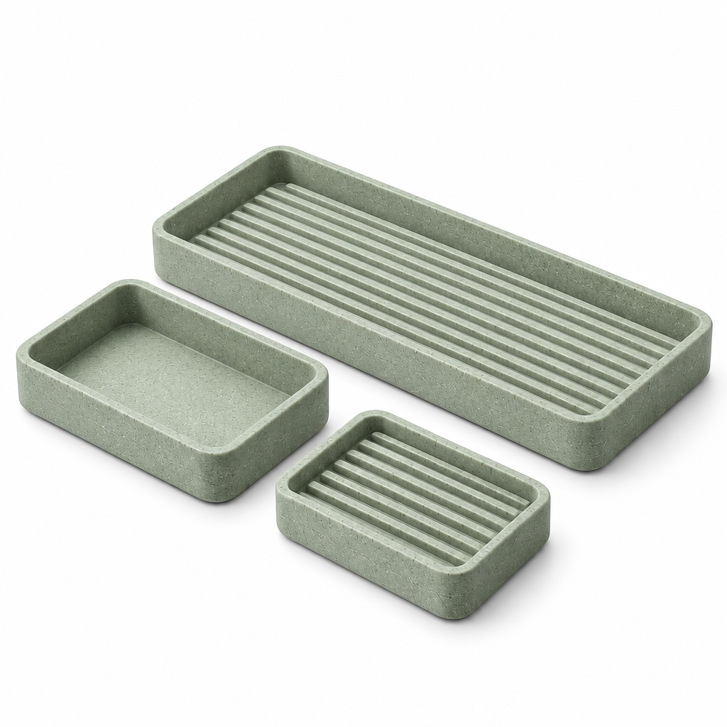 Raqenoil™ StoneRest 3-Piece Vanity Organizer Set – Quick-Dry Sink Tray, Soap Dish & Countertop Catchall