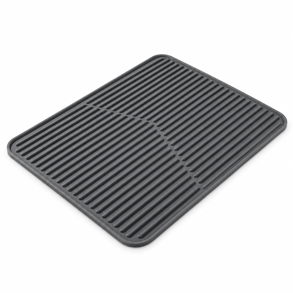 Raqenoil™ RidgeDrain Silicone Dish Drying Mat – Self-Draining Counter Mat, Heat-Resistant Sink Pad & Kitchen Counter Protector