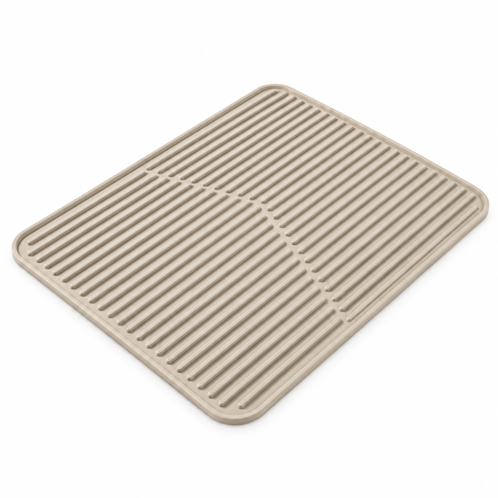 Raqenoil™ RidgeDrain Silicone Dish Drying Mat – Self-Draining Counter Mat, Heat-Resistant Sink Pad & Kitchen Counter Protector