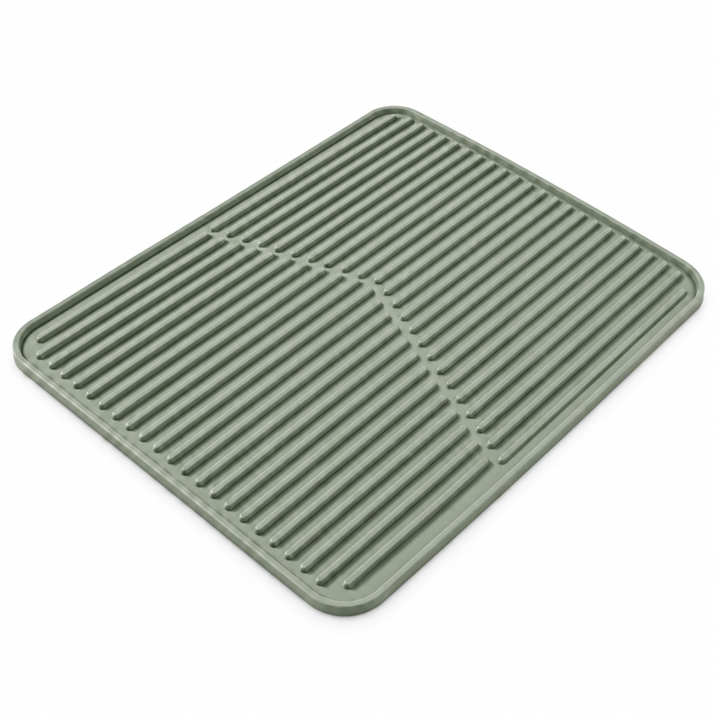 Raqenoil™ RidgeDrain Silicone Dish Drying Mat – Self-Draining Counter Mat, Heat-Resistant Sink Pad & Kitchen Counter Protector