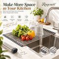 Raqenoil™ RollBridge Over-the-Sink Drying Rack – Roll-Up Stainless Steel Dish Drainer, Produce Rinse Rack & Sink Organizer