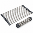 Raqenoil™ RollBridge Over-the-Sink Drying Rack – Roll-Up Stainless Steel Dish Drainer, Produce Rinse Rack & Sink Organizer