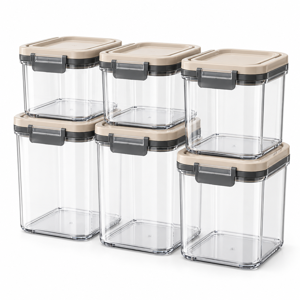 Raqenoil™ ClearNest 6-Piece Airtight Pantry Container Set – Stackable Food Storage Canisters with Locking Lids