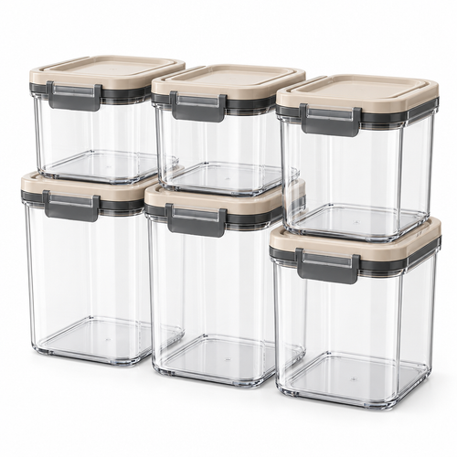 Raqenoil™ ClearNest 6-Piece Airtight Pantry Container Set – Stackable Food Storage Canisters with Locking Lids