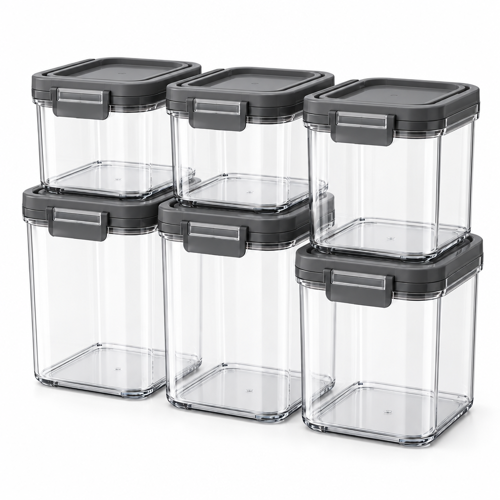 Raqenoil™ ClearNest 6-Piece Airtight Pantry Container Set – Stackable Food Storage Canisters with Locking Lids