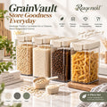 Raqenoil™ GrainVault 4-Piece Large Pantry Canister Set – Modular Dry Food Storage Containers with Scoops & Reusable Labels