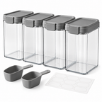 Raqenoil™ GrainVault 4-Piece Large Pantry Canister Set – Modular Dry Food Storage Containers with Scoops & Reusable Labels