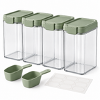 Raqenoil™ GrainVault 4-Piece Large Pantry Canister Set – Modular Dry Food Storage Containers with Scoops & Reusable Labels