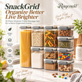 Raqenoil™ SnackGrid 10-Piece Modular Food Storage Set – Clear Stackable Containers for Snacks, Cereal, Pasta & Baking Essentials