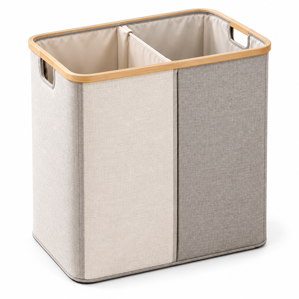 Raqenoil™ SoftSort 2-Section Laundry Hamper – 24-Gallon Divided Clothes Basket with Removable Wash Bags
