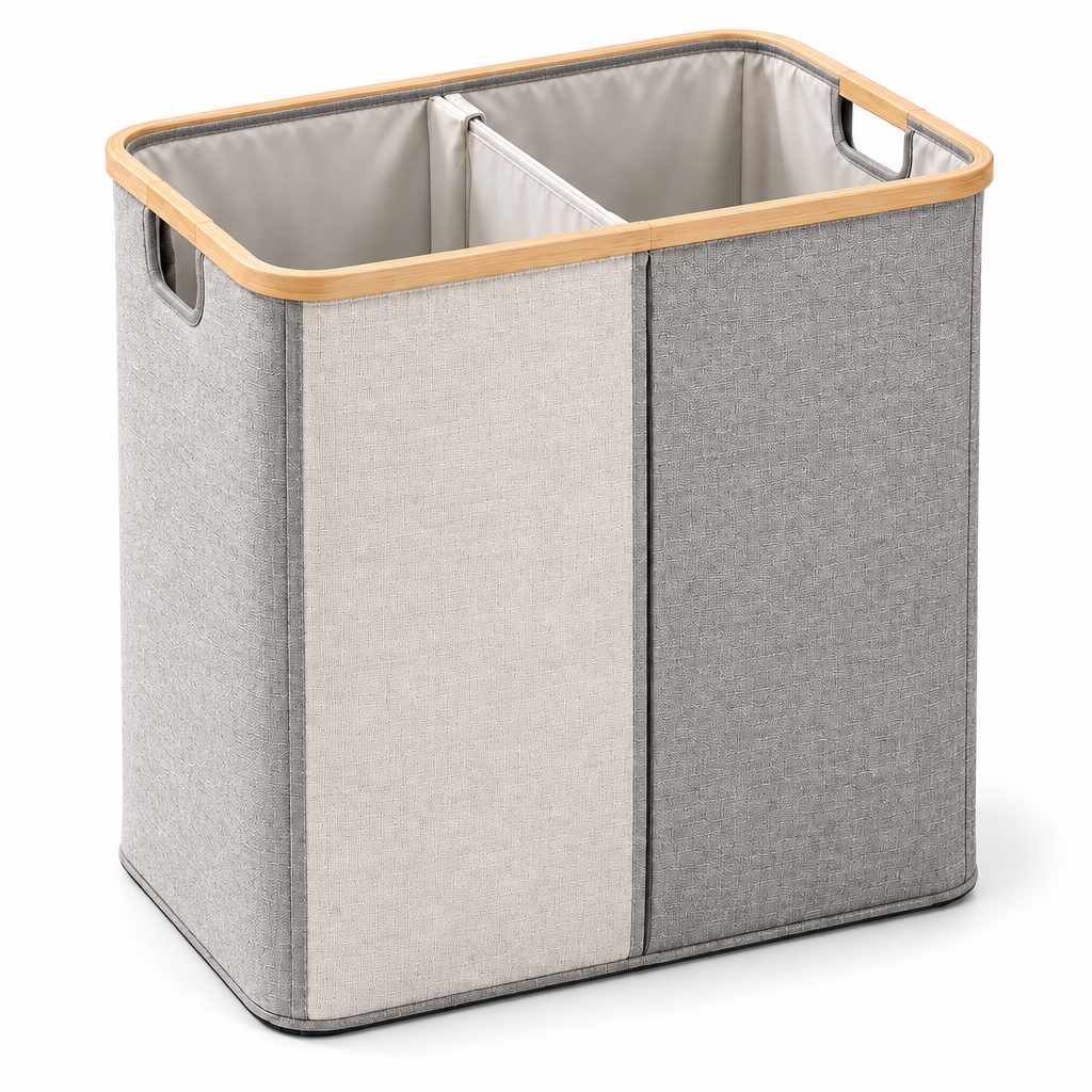 Raqenoil™ SoftSort 2-Section Laundry Hamper – 24-Gallon Divided Clothes Basket with Removable Wash Bags