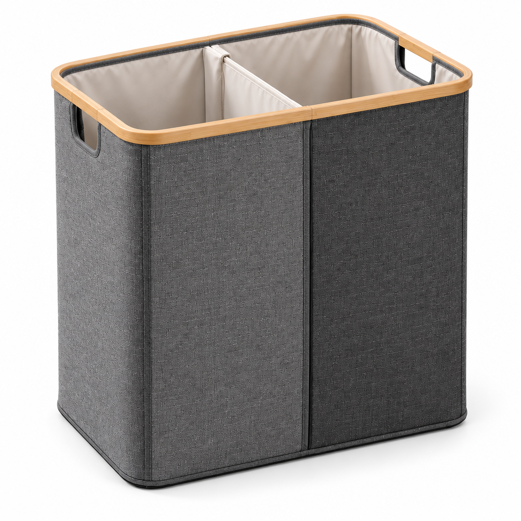 Raqenoil™ SoftSort 2-Section Laundry Hamper – 24-Gallon Divided Clothes Basket with Removable Wash Bags
