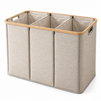 Raqenoil™ TrioSort 3-Section Laundry Organizer – 33-Gallon Family Hamper with Lift-Out Sorting Bags