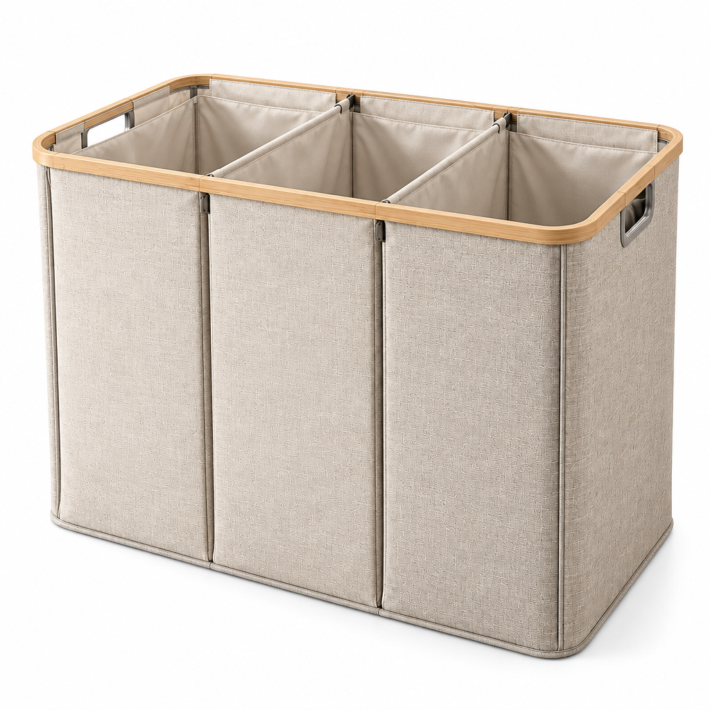 Raqenoil™ TrioSort 3-Section Laundry Organizer – 33-Gallon Family Hamper with Lift-Out Sorting Bags