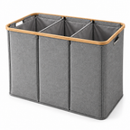 Raqenoil™ TrioSort 3-Section Laundry Organizer – 33-Gallon Family Hamper with Lift-Out Sorting Bags