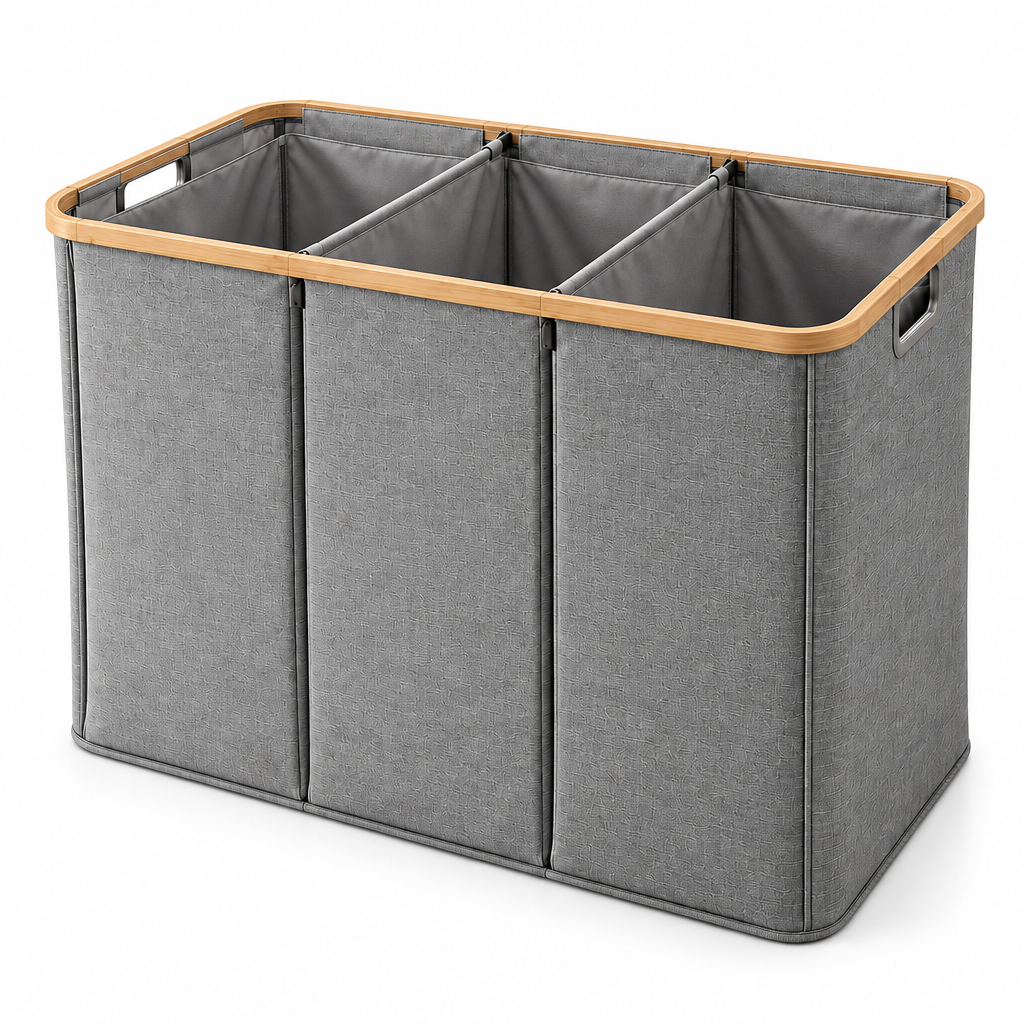 Raqenoil™ TrioSort 3-Section Laundry Organizer – 33-Gallon Family Hamper with Lift-Out Sorting Bags
